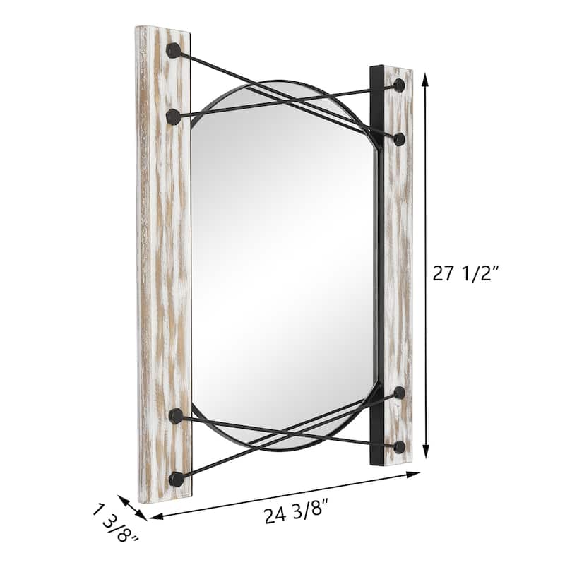 MacLuu Rustic Wood Wall Mirror - White Washed - 24.4"×27.5"