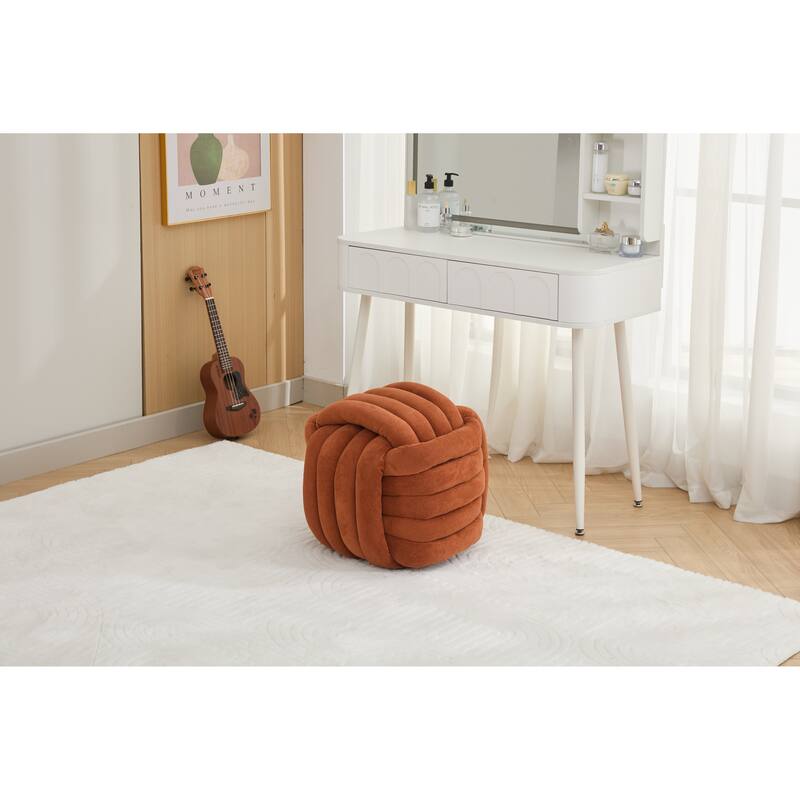 060Chenille Fabric Modern Knot Design Ottoman Makeup Stool Footstool, Comfortable and Stylish Seat for Living Room, Bedroom,