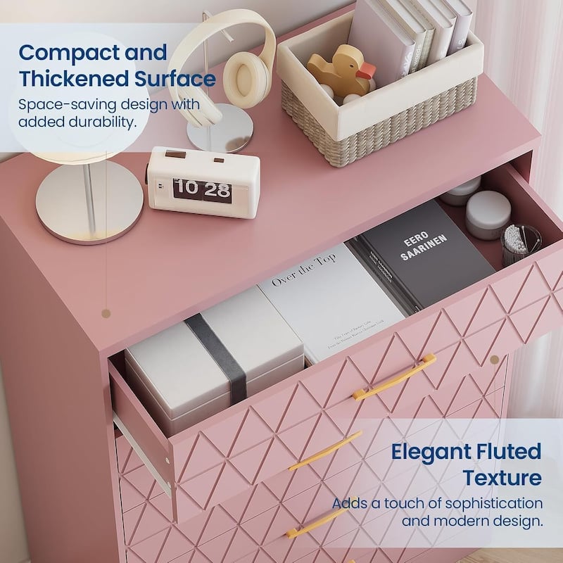 Tall Dresser, Storage Cabinet for Bedroom with 5 Drawers