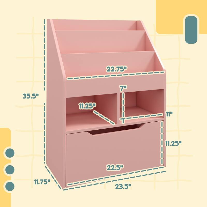 Kids Bookshelf and Toy Storage Organizer,with Storage Drawer for Books,with Wood Drawer,for Bedroom,Playroom,Nursery