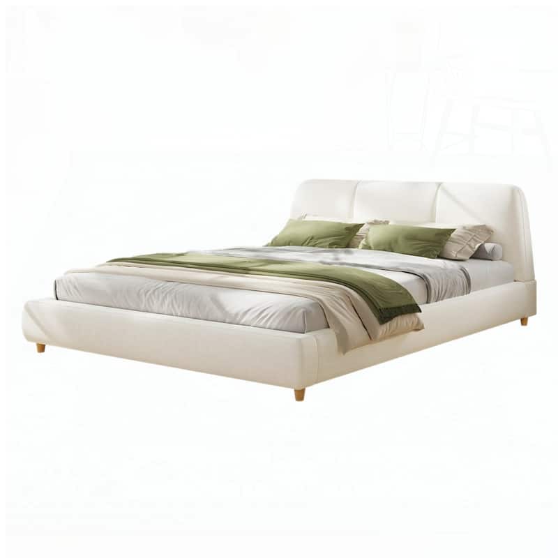 Upholstered Bed Frame with Linen Fabric and Solid Wood Legs