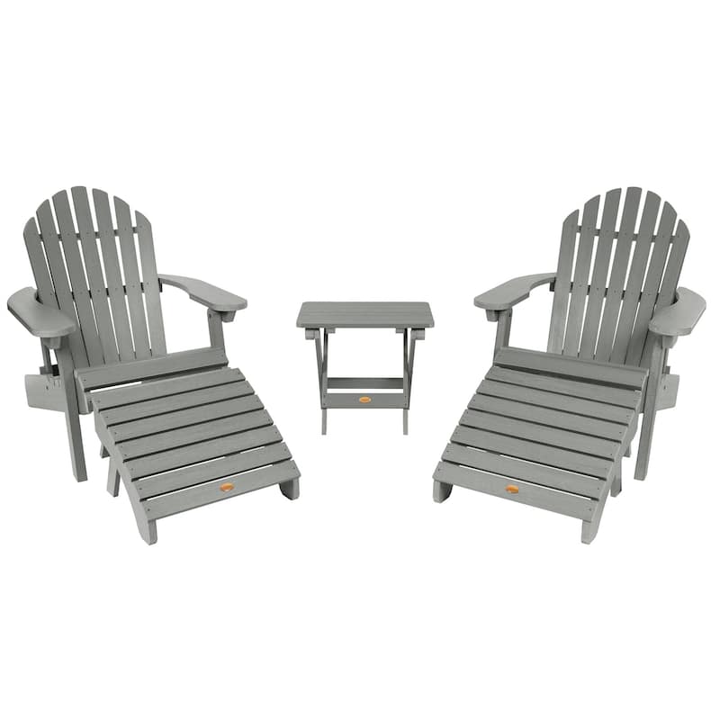 HIGHWOOD Set of Two Reclining and Folding Adirondack Chairs Conversation Set - Coastal Teak