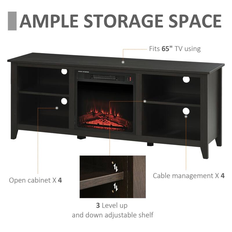 HOMCOM 2-IN-1 Design TV Stand and Electric Fireplace with 4 Cable Management, LED Flame, Fits for 65'' TV