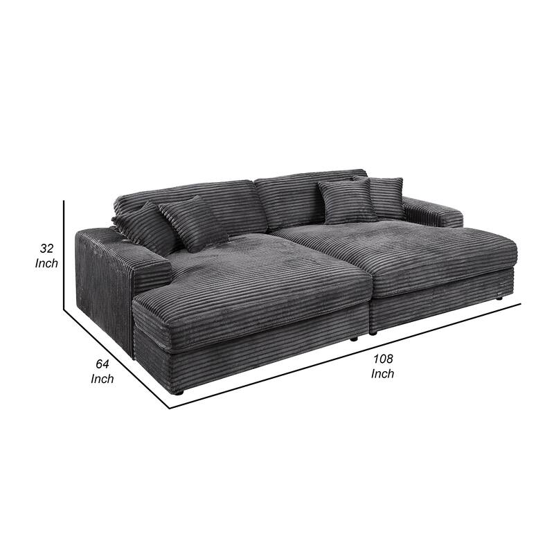 Liny 2pc Sectional Sofa Daybed Set, 4 Throw Pillows, Dark Gray Velvet