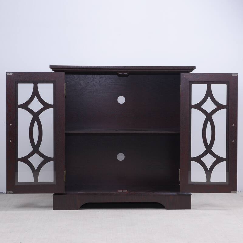 Spacious size sideboard 2 clear tempered glass doors buffet with adjustable shelf, MDF storage cabinet for dinning room