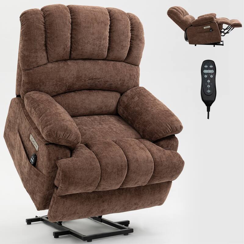 Roomfitters Oversized Power Lift Recliner Chair, Electric Massage Sofa with Heat & USB, Large Chenille Stand Up Armchair