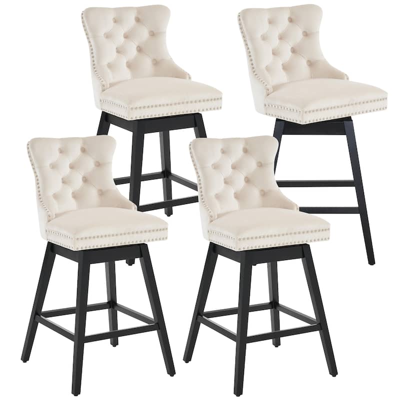 26"/29" Velvet Swivel Counter and Bar Height Stools Solid Wood Frame (Set of 4)