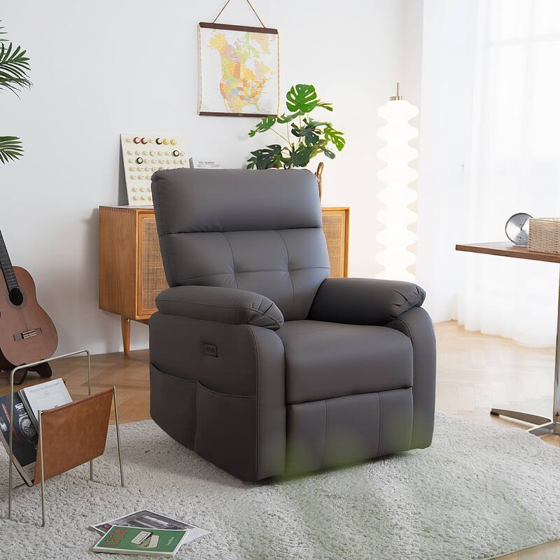 Electric Power Swivel Recliner Chair - Oversized PU Leather Massage Recliner with USB/Type-C Charging