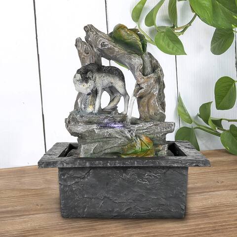 Tabletop Water Fountain w/LED Lights Indoor Waterfall Feature for Home