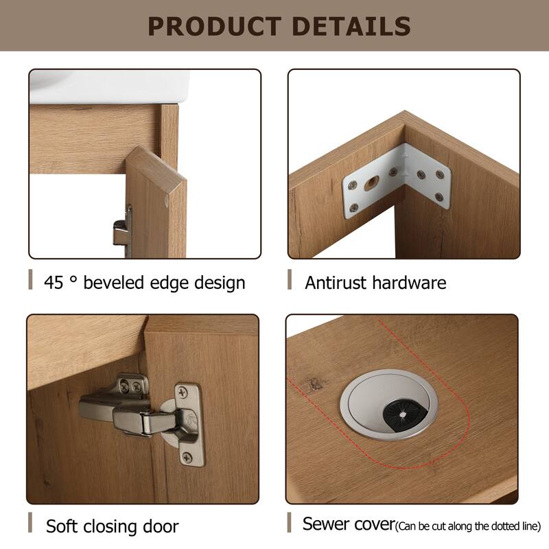 23" Bathroom Vanity with Round Ceramic Sink, Soft-Close Hinges, and Spacious Storage - Black Chestnut Finish