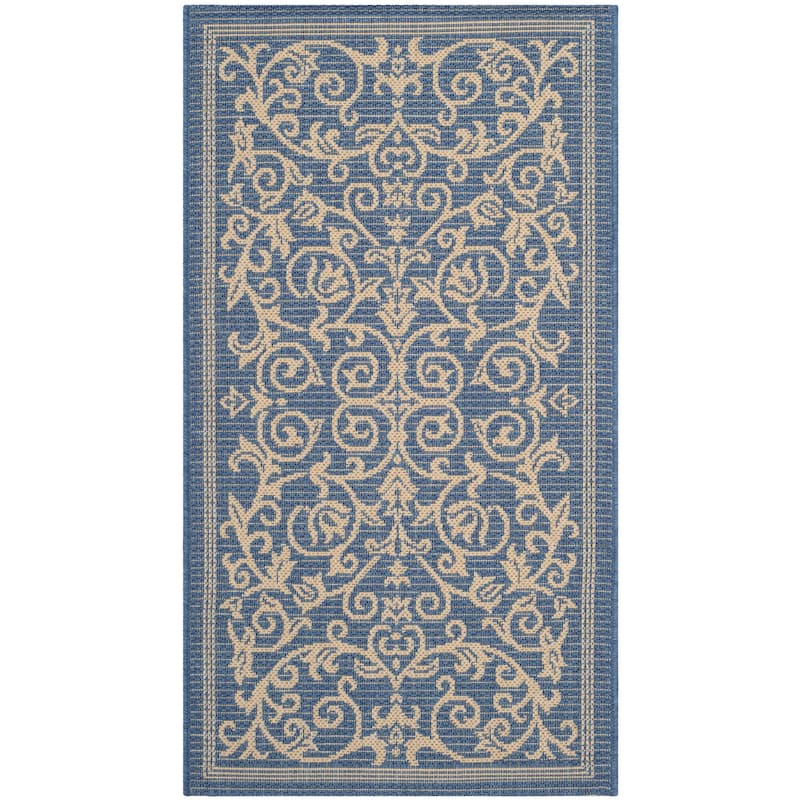 SAFAVIEH Courtyard Clarine Indoor/ Outdoor Waterproof Patio Backyard Rug - 2' x 3'7" - Blue/Natural