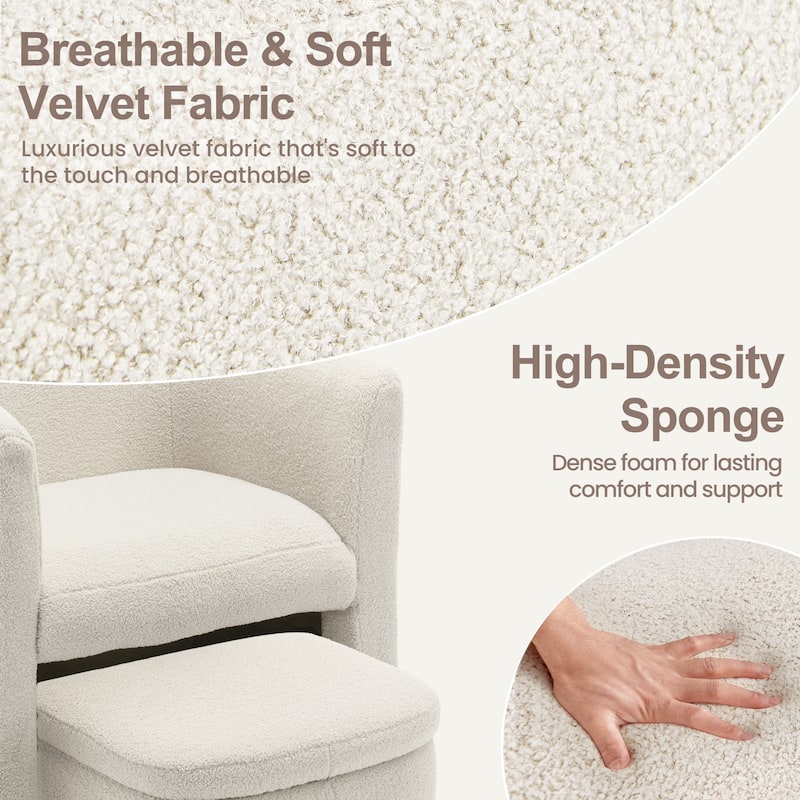 RENEWLINE Sherpa Barrel Chair & Storage Ottoman Set - Plush Compact Accent for Reading Nooks, Cloud-Like Lounge Seat