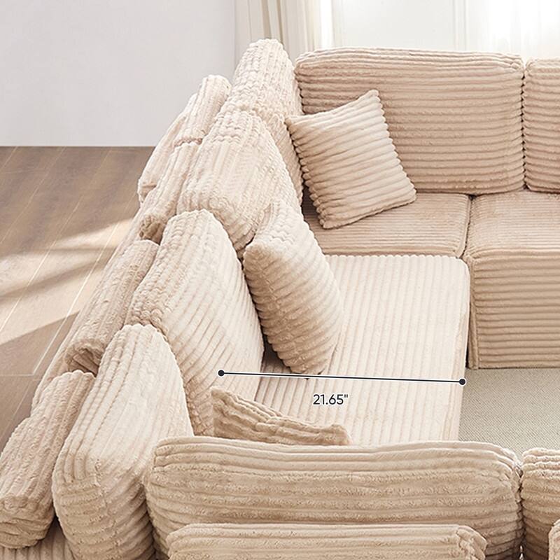 Mixoy 136"U-Shaped Modular Corduroy Sectional Sofa,7-Seater Deep Seats Sofa with Movable Ottoman - U-Shaped