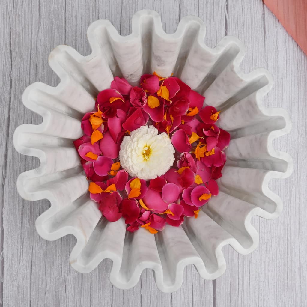 Marble Fine Carved Lotus Bowl 12"Dia