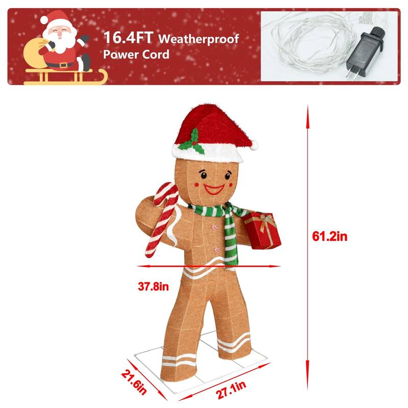 VEIKOUS 5 ft. Gingerbread Man Stake Christmas Holiday Decoration with Warm White LED