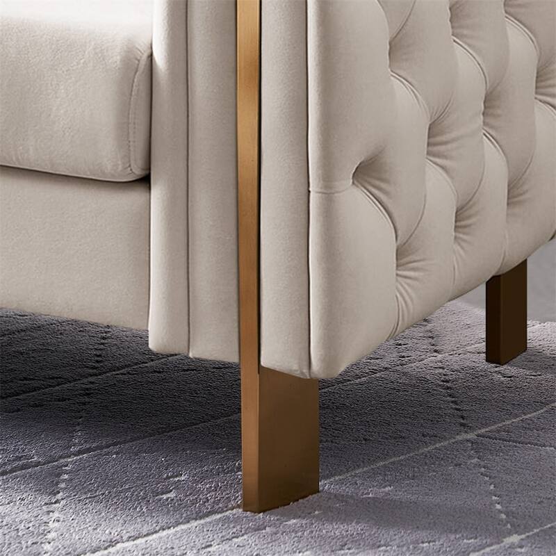 Modern Elegant Velvet Sofa With Buttons Upholstery And Metal Legs
