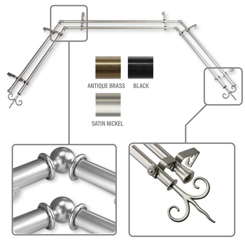InStyleDesign Vertex 13/16" Double Bay Window Curtain Rod