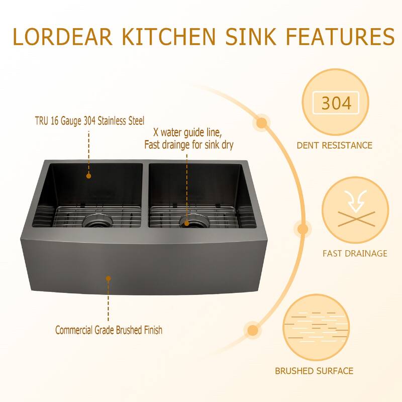33inch Apron-Front Farmhouse Dual Bowl Stainless Steel Kitchen Sink