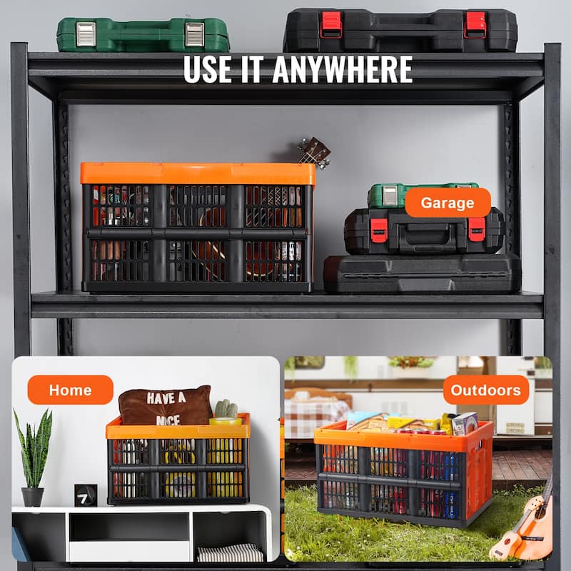 Collapsible Storage Bins with Lids, Folding Plastic Stackable Utility Crates with Handles, Large Heavy Duty Containers