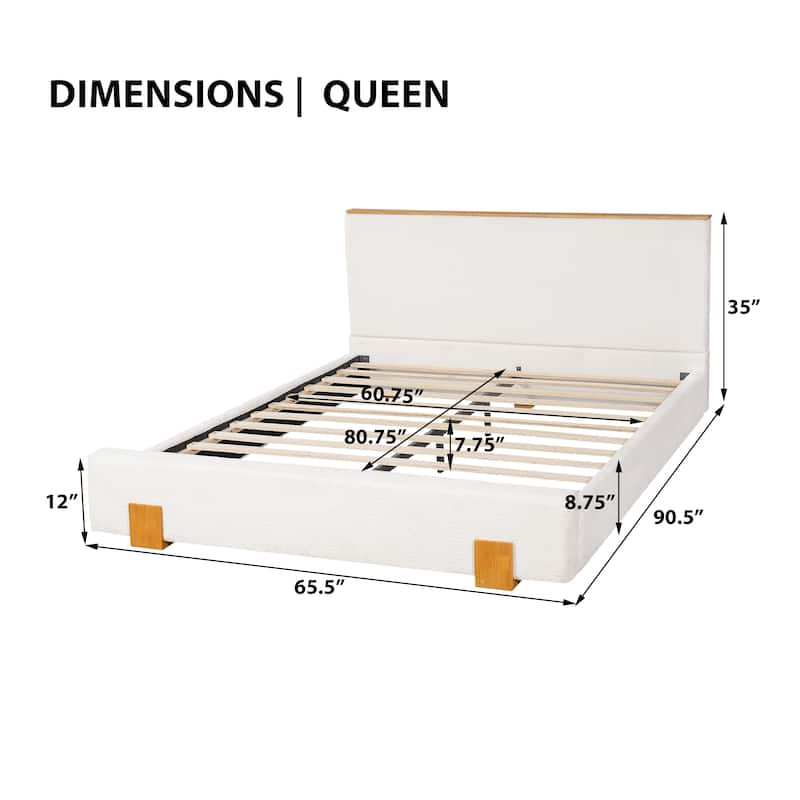 Christopher Knight Home - Verdes Modern Soft Boucle Upholstered Platform Bed with Solid Wood Legs, Trim & Padded Headboard