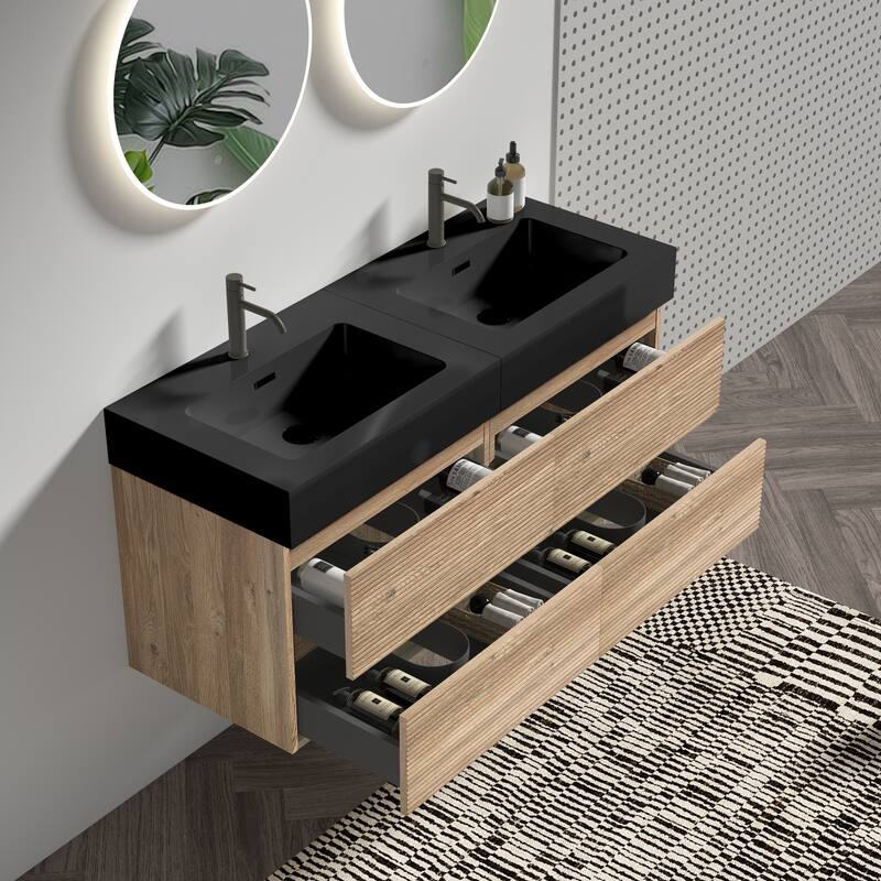 GDFStudio - Grace Wall-Mounted Bathroom Vanity with Engineered Quartz Sink & Soft Close Drawers, without Drainage and Faucet