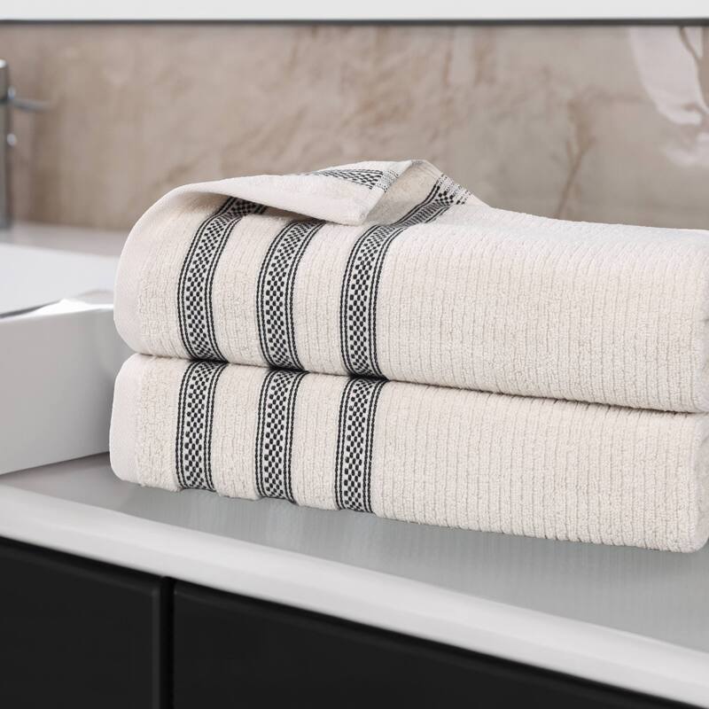 Superior Brea Zero Twist Cotton Ribbed Modern Bath Sheet Set of 2 - Stone