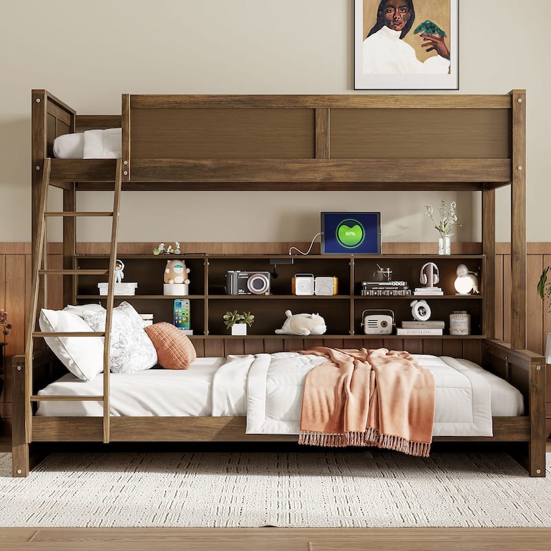 Bunk Bed with 6 Side Storage Cabinets and USB Ports