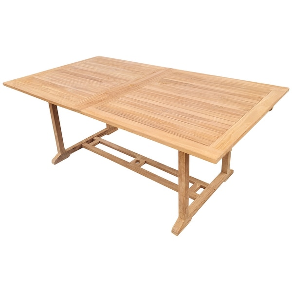 Teak Wood Santa Ana Rectangular Double Extension Dining Table, 78 to 118 inch. Opens flyout.