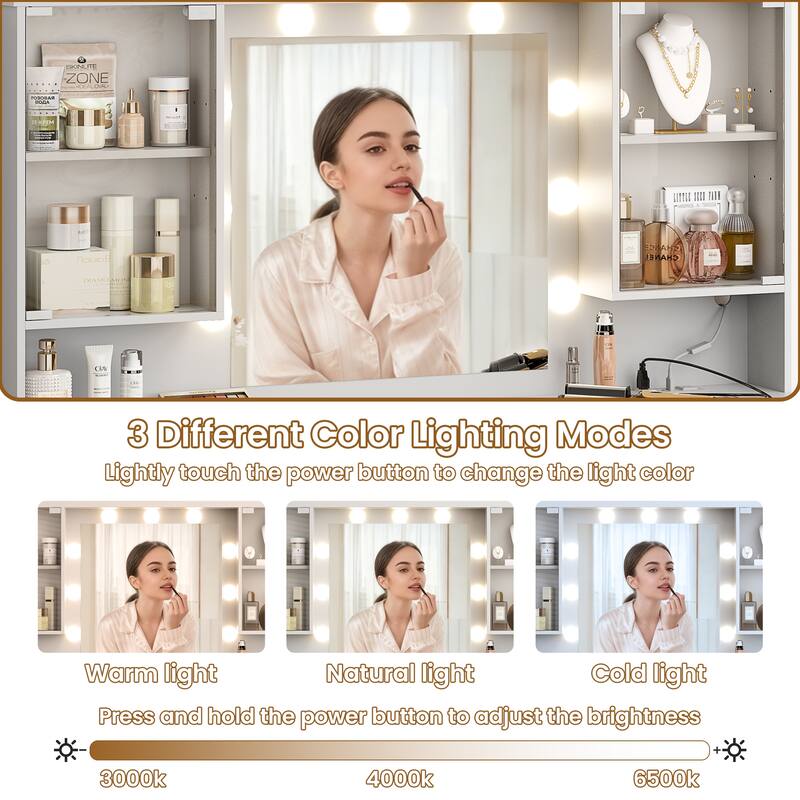 47" Modern Makeup Vanity Desk with Mirror and Large Cabinets, Dressing Table