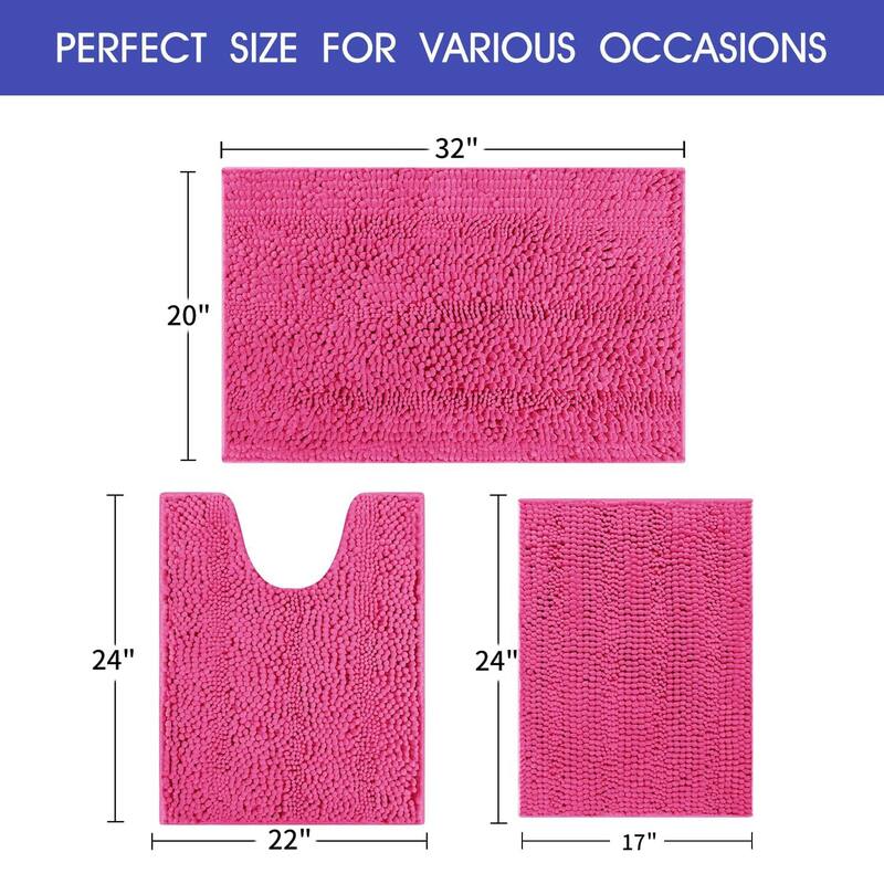 Ultra Soft Striped Non Slip Chenille Bathroom Rug Set 3 Pieces