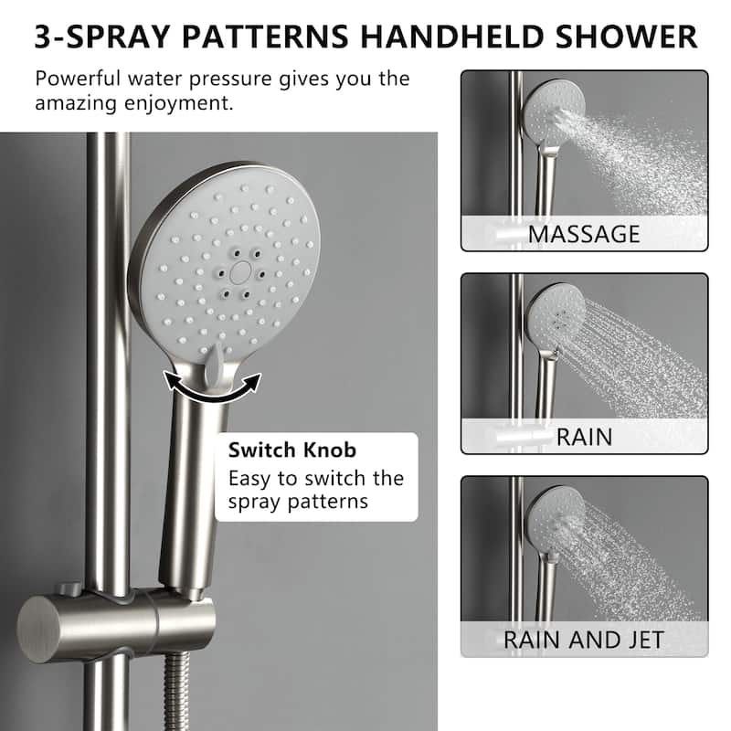3-Spray Patterns 10 in Wall Mount Dual Shower Heads with Soap Dish and Rough-in Valve