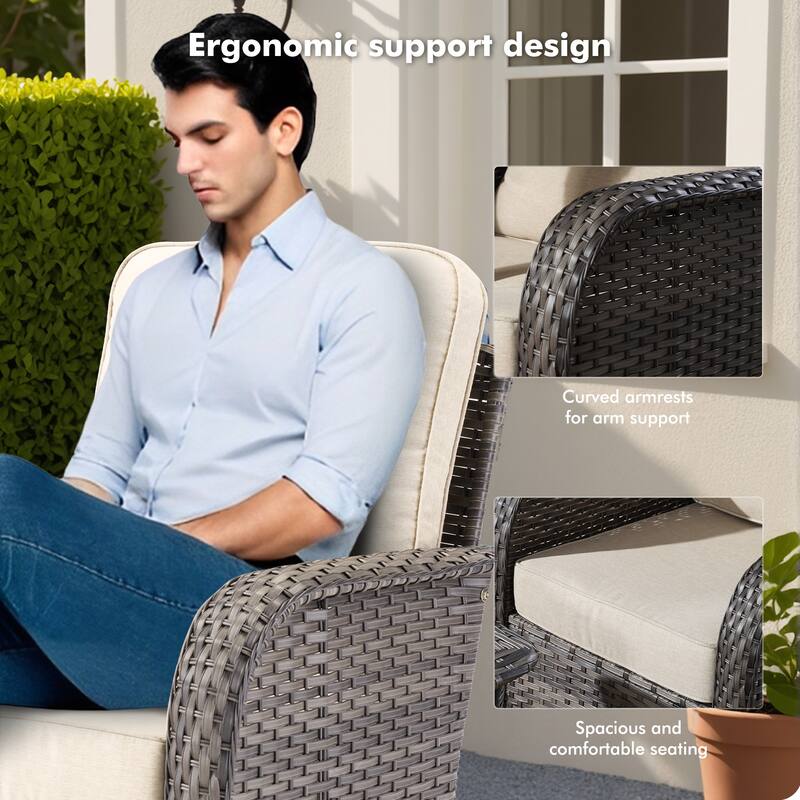 OVIOS 9 Piece Outdoor Wicker Sofa Swivel Chair Set with 54" Fire Table