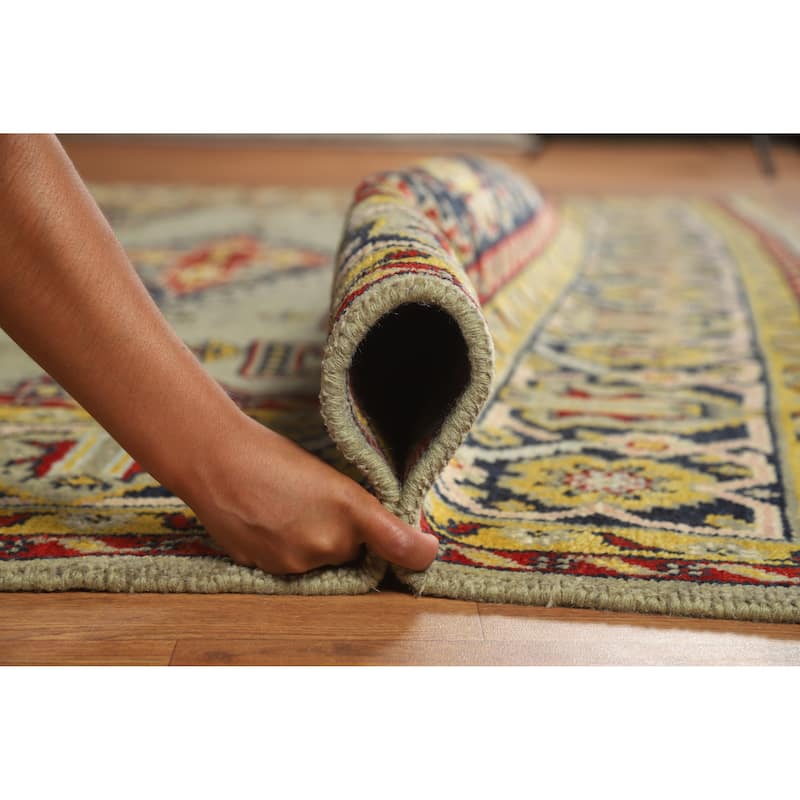Green Geometric Viss Indian Area Rug Hand-Knotted Wool Carpet - 8'7" x 11'9"