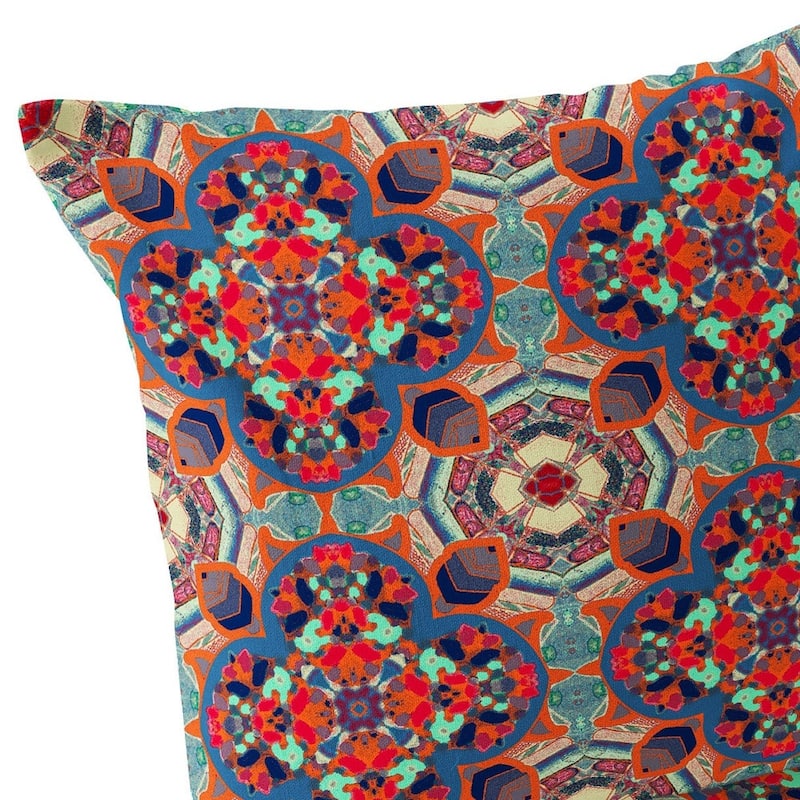 HomeRoots Set of Two 16" X 16" Blue and Orange Blown Seam Floral Indoor Outdoor Throw Pillow - 16.00' X '16.00' X '5.00