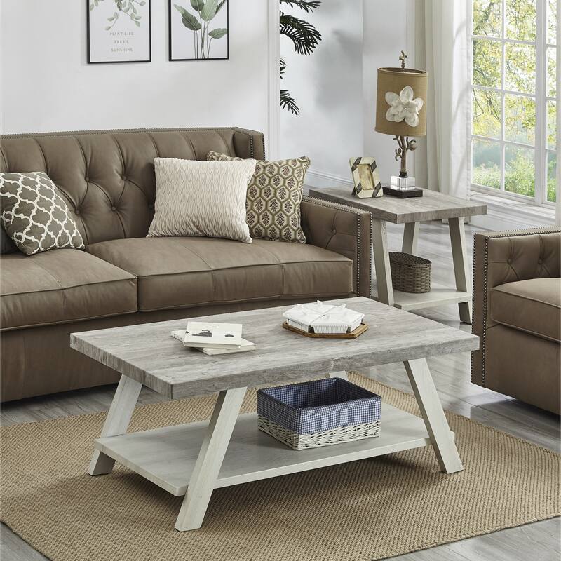 Modern Storage 3-Piece Coffee Table Set with Shelf and Wide-angled Legs for Living Room