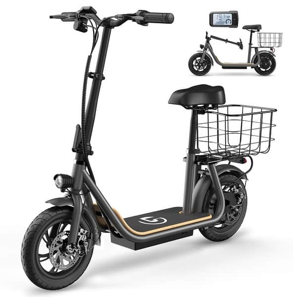 slide 2 of 9, Electric Scooter with Seat for Adult, 12" Tire Electric, Foldable, Max Speed 19 Mph with 30 Miles Range Black