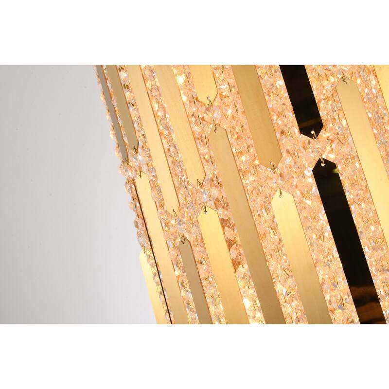Gold Pendant Light - Crystal Embellished Ceiling Fixture - Modern Hanging Lamp for Dining Room, Living Room - 20