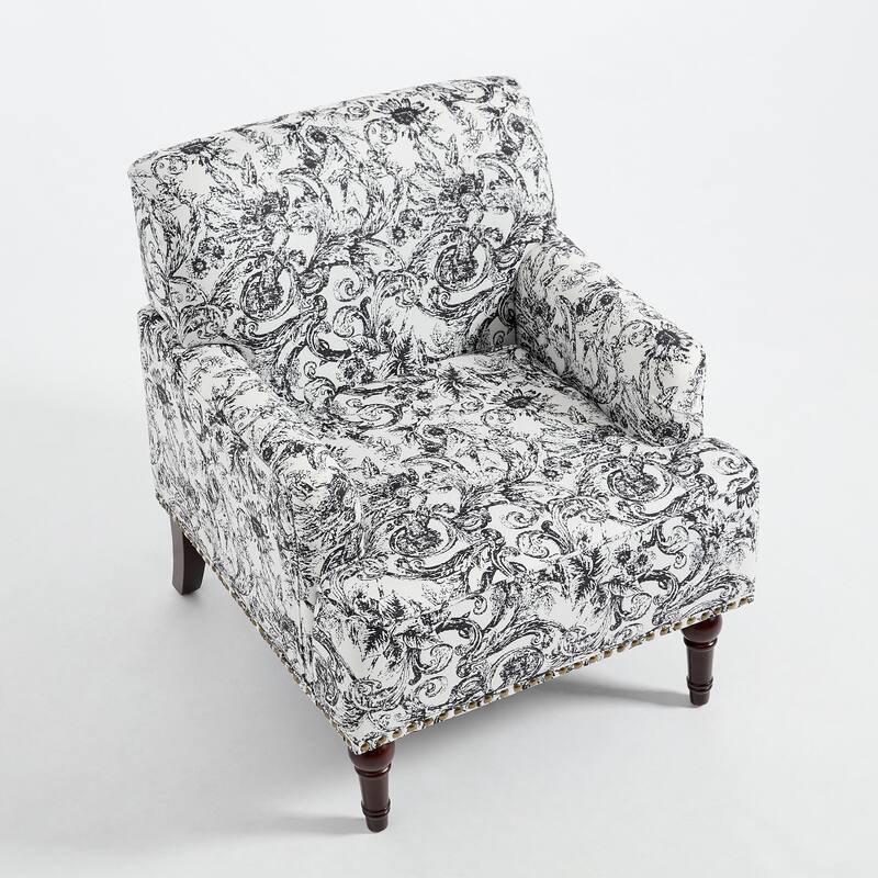 Set 2 Striped Upholstered Linen Armchair with Brass Nailhead Trim