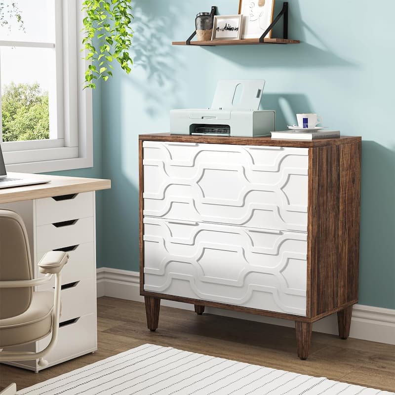 2-Drawer Lateral File Cabinet for A4/Letter/Legal Size, White & Grey Office Storage Cabinet Printer Stand