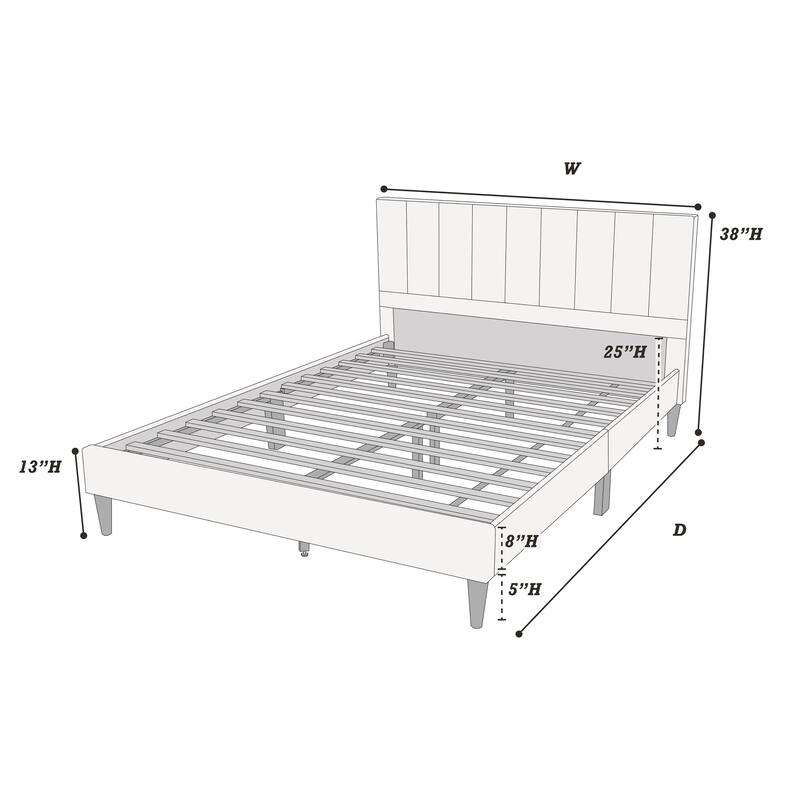 King Size Wood Eastern Platform Bed with Vertical Tufted Headboard