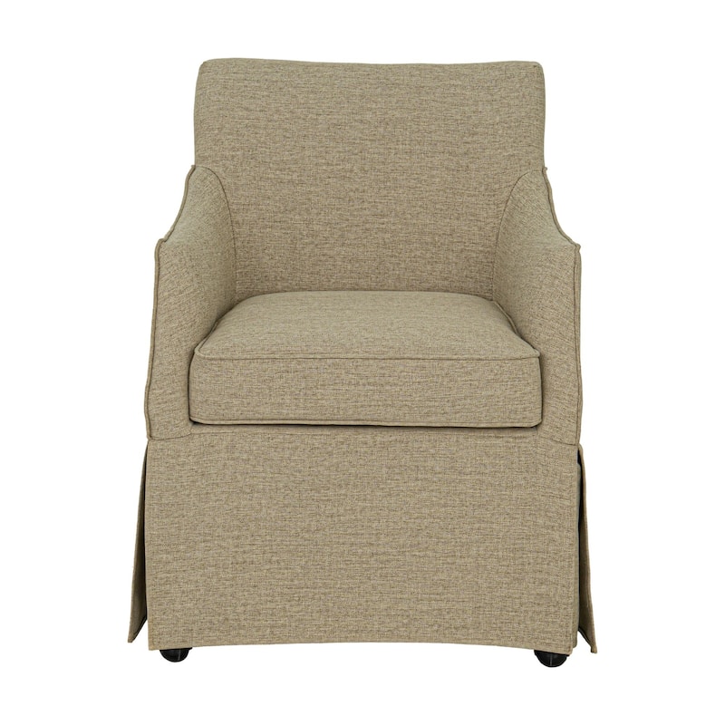 Martha Stewart London Upholstered Skirted Dining Arm Chair with Hidden Casters