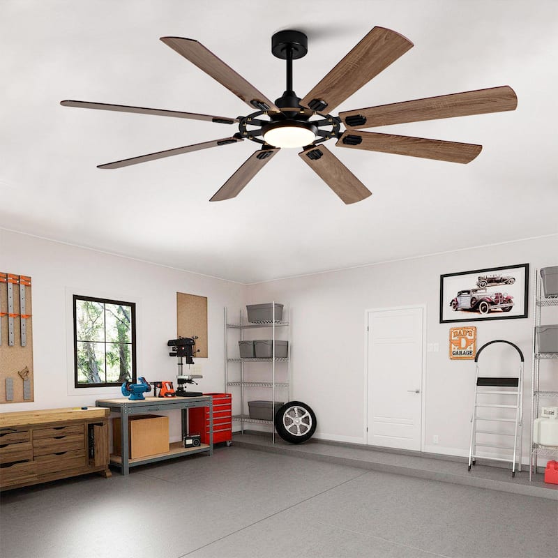 Large Ceiling Fan with Light: Modern 72-inch 8-Blade Outdoor Ceiling Fan with Remote Control - Black + Dark Walnut
