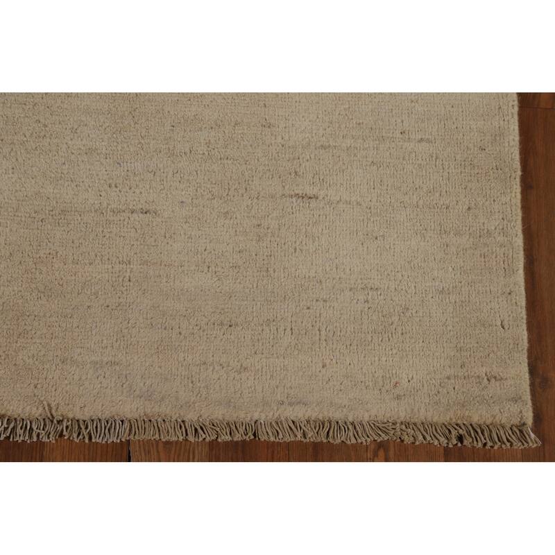 Gabbeh Modern Rug Handmade Beige Solid Wool Carpet - 4'2" x 5'10"