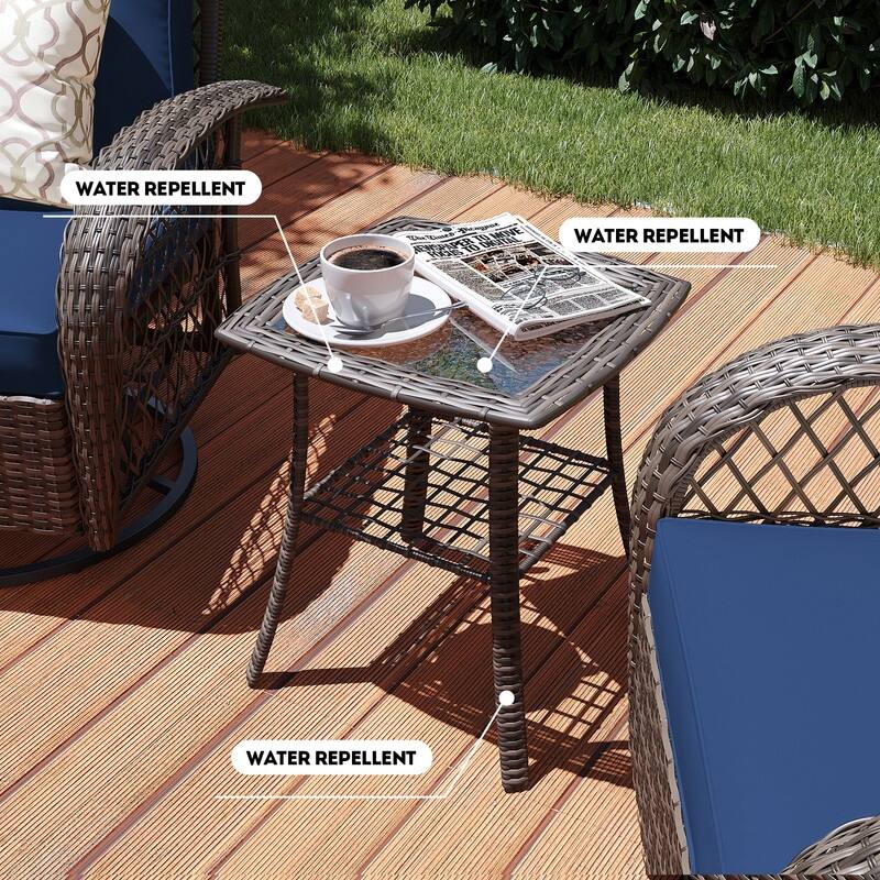 Patio Watcher 6-Piece Brown Wicker 360-Degree Patio Conversation Outdoor Rocking Chair Set with Cushions