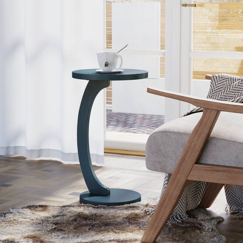 COZAYH C Shaped Round End Table for Couch Small Place, Space Saver Side Table for Sofa, Living Room, Bedside Area, Walnut