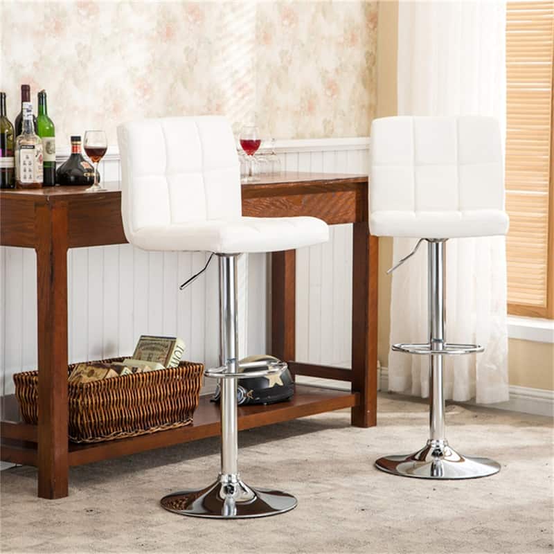 Swivel Faux Leather Adjustable Hydraulic Bar Stool,Set of 2