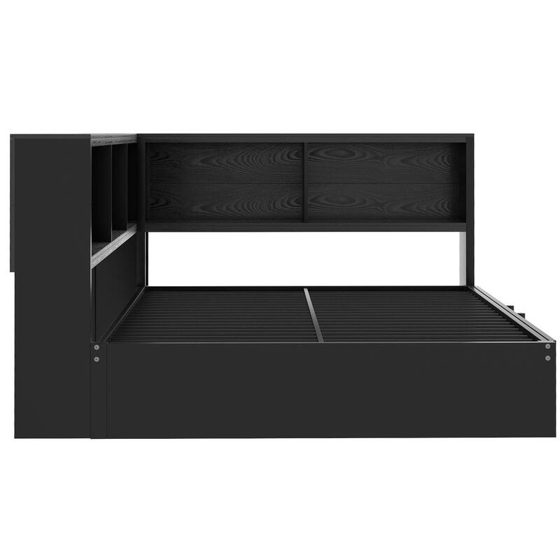 Full Size Metal Daybed with Trundle, Storage Cabinets, and USB Ports in Black
