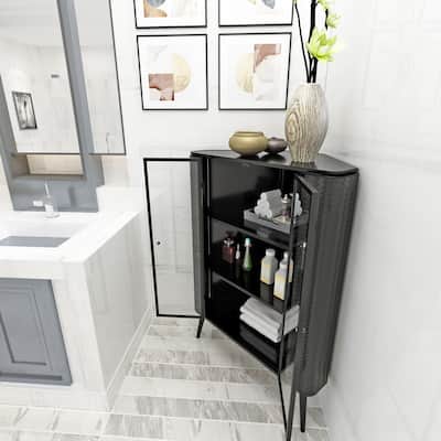3-Tier Corner Bathroom Cabinet, Storage Cabinet with Tempered Glass Doors, Accent Cabinet with Removeable Shelves