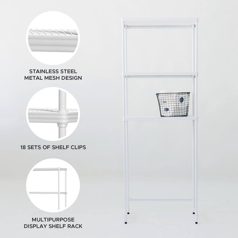 Design Ideas MeshWorks 3 Tier Metal Bathroom Storage Shelving Unit Rack, White - 15.21