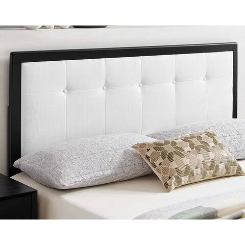Marlin Traditional White Fabric Button Tufted Twin Size Black Wooden Headboard